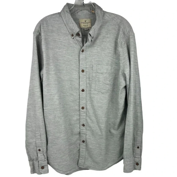 American Eagle Men's Soft Classic Fit Gray Long Sleeve Button-Up Shirt L - Picture 1 of 10